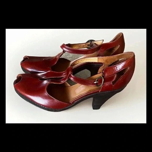 Coclico Women Block Heel Straps Peep Toe Pumps Brown Leather Size 39.5(9) - Picture 9 of 12